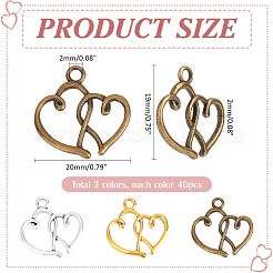 120本3色チベット風アロイペンダント  ハート  ミックスカラー  20x19x2mm  穴：2mm  40個/カラー&nbsp;TIBEP-PH0001-75