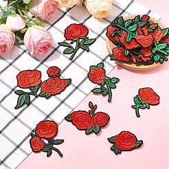 ローズフラワーポリエステルコンピューター刺繍布アイロン縫い付けパッチ22個  アップリケ  レッド  52~83x30~96x2mm&nbsp;PATC-CJZ0001-01