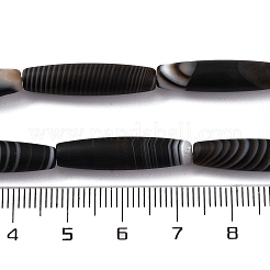 天然の黒縞瑪瑙/縞瑪瑙ビーズ連売り  染め＆加熱  ライス  ブラック  25x6mm  穴：1.2mm  約15個/連  15.16''（38.5センチメートル）&nbsp;G-G177-B02-01