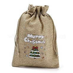 Christmas Printed Burlap Packing Pouches Drawstring Bags&nbsp;ABAG-Q053-02B-03