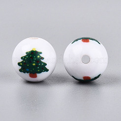 Christmas Printed Opaque Acrylic Round Beads&nbsp;OACR-T029-08F