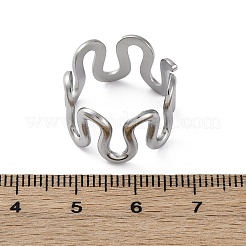 女性用ウェーブ 304 ステンレススチール 指輪  ステンレス鋼色  内径：17mm&nbsp;RJEW-F174-06P