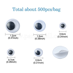 500 個 5 スタイルブラック & ホワイトプラスチックウィグルぎょろ目ボタン diy スクラップブッキング工芸品おもちゃのアクセサリー背面にラベルペースト付き  ブラック  8~12x3mm&nbsp;KY-YW0001-54