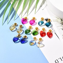 ガラスヨーロッパのぶら下がりチャーム  合金チューブベイ付き  大穴ペンダント  ハート  ゴールドカラー  ミックスカラー  25.5mm  14個/セット&nbsp;PALLOY-JF01008