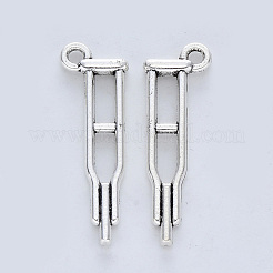 合金のチベット風チャーム  カドミウムフリー＆鉛フリー  松葉杖の形  アンティークシルバー  32x10x2.5mm  穴：2mm  約370個/500g&nbsp;TIBE-R316-088AS-RS