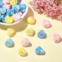 90 個 3 色 UV メッキ不透明レインボー虹色アクリルビーズ  グラデーションカラー  ハート  ミックスカラー  15x12.5x12mm  穴：2.5mm  30個/カラー&nbsp;PACR-CJ0001-32