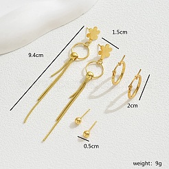 ステンレススチールのレトロな中国風の花柄タッセルピアスセット  ゴールドカラー  94x15~5mm&nbsp;OC2286
