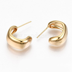 真鍮ハーフフープピアス  スタッドピアス  半円形  ニッケルフリー  18KGP本金メッキ  20~24x19~21x9.5mm  ピン：0.7mm&nbsp;LS-KK-R117-036-NF
