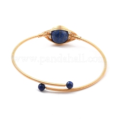 Natural Lapis Lazuli Wrapped Cuff Bangle&nbsp;BJEW-A122-03A