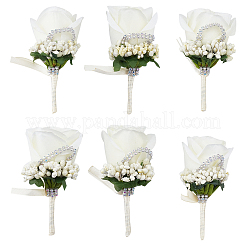 Cloth Rose Flower Boutonniere Brooch with Rhinestone&nbsp;LS-AJEW-WH0258-294C