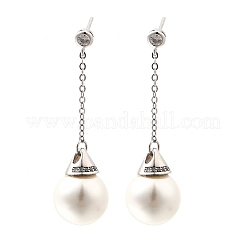 925 Sterling Silver Clear Cubic Zirconia Round Dangle Stud Earrings&nbsp;EJEW-L300-03P