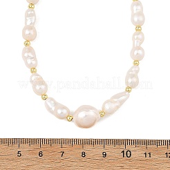 天然バロックケシパールピーナッツグラデーションビーズネックレス（女性用）  304ステンレススチールフィガロチェーン付き  ホワイト  ゴールドカラー  15.75インチ（40cm）&nbsp;NJEW-JN06489