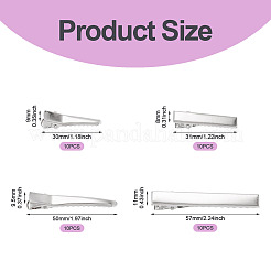 40 個 4 スタイル鉄ワニのヘアクリップパーツ  プラチナ  30~57x8~11x8~11mm  10個/スタイル&nbsp;PHAR-TADJ0001-10
