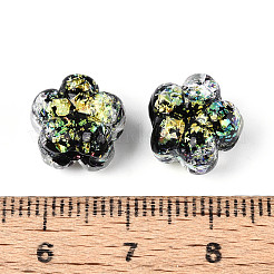 手作りのホイルランプワークビーズ連売り  花  ブラック  10.5~11x11~12x8~9mm  穴：1~1.2mm  約40個/連  16.54~16.73''（42~42.5センチメートル）&nbsp;FOIL-T008-06C