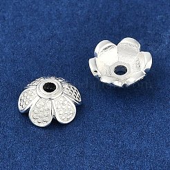 真鍮製ビーズキャップ  カドミウムフリー＆ニッケルフリー＆鉛フリー  花  925銀メッキ  9x8.5x3.5mm  穴：1.6mm&nbsp;KK-I719-12S
