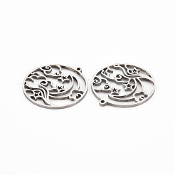 変色しない201ステンレススチールペンダント  星と月のリング  ステンレス鋼色  30x28x1.5mm  穴：1.5mm&nbsp;STAS-S119-156P