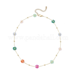 Brass & Glass Colorful Flower Link Chain Necklaces for Women&nbsp;NJEW-JN05454