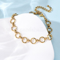 304ステンレススチールリングリンクチェーンアンクレット  14KGP本金メッキ  8インチ（20.4cm）&nbsp;AJEW-A057-02G
