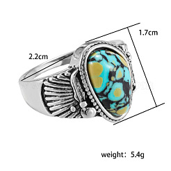 ファッショナブルな合金とターコイズの指輪  ナゲット  アンティークシルバー  usサイズ6（16.5mm）&nbsp;FS-WGDFDBB-01