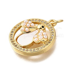 Brass Micro Pave Cubic Zirconia ABS Imitation Pearl Pendants&nbsp;KK-D328-05G