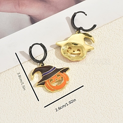 Cute Halloween Brass Enamel Pumpkin Hoop Earrings&nbsp;FC3379