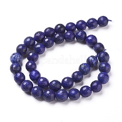 天然石ラピスラズリビーズ連売り  染め  多面カット  ラウンド  10mm  穴：1mm  約37個/連  14.9インチ〜15.1インチ&nbsp;G-D840-38-10mm