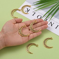Tibetan Style Alloy Hollow Moon  2-Loop Link Pendants&nbsp;TIBEP-5312-AG-LF