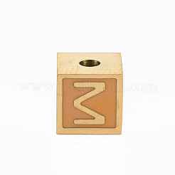 304ステンレススチールビーズ  エナメル  ピンク  文字付きのキューブ  ゴールドカラー  a～zの文字  7x7x7mm  穴：2mm&nbsp;STAS-N087-43-04-G