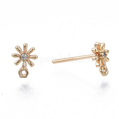 真鍮マイクロキュービックジルコニアスタッドピアス  カン付き  18KGP本金メッキ  ニッケルフリー  花  透明  8x6mm  穴：0.7mm  ピン：0.8mm&nbsp;KK-N231-01B-NF