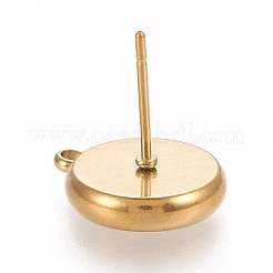 イオンプレーティング（IP）304ステンレススチールスタッドピアス金具  フラットラウンド  ゴールドカラー  15x12.5mm  穴：1.6mm  ピン：0.7mm  トレイ：10mm&nbsp;STAS-K202-04D-G