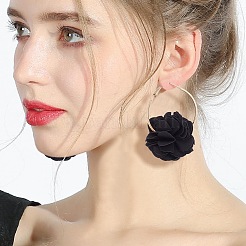 4 Pairs 4 Colors 3D Flower Cloth Hoop Earrings&nbsp;EJEW-AN0003-69