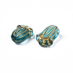 メッキアクリルビーズ  ライン入り  花  ダークターコイズ  12x8x5.5mm  穴：1.2mm  約1900個/500g&nbsp;PACR-N008-017