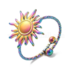 イオンプレーティング(IP) 304 ステンレススチール サンオープンカフリング 女性用  虹色  usサイズ7 1/2(17.7mm)&nbsp;RJEW-M149-08RC