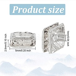 ラインストーンスペーサービーズ  正方形  ニッケルフリー  ホワイト  銀色のメッキ  サイズ：約5 5 MMX MMX 2.5mm  穴：1mm&nbsp;X-RSB071NF-01S