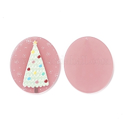クリスマステーマ3Dプリントレジンペンダント  DIYイヤリングアクセサリー  クリスマスツリー模様と楕円  ピンク  クリスマスツリー模様  39x33x2.5mm  穴：1.6mm&nbsp;LS-RESI-I036-10