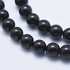 天然石ブラックトルマリンビーズ連売り  スムーズなラウンド  8mm  穴：1~1.2mm  約48個/連  38.5cm&nbsp;G-E444-27-8mm