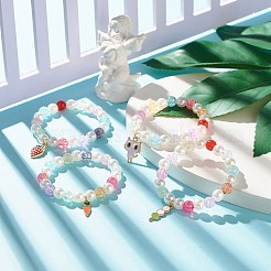子供のためのエナメルチャーム付きキャンディーカラーラウンドビーズストレッチブレスレット  ミックスカラー  内径：1-5/8インチ（4.25cm）&nbsp;BJEW-JB07637