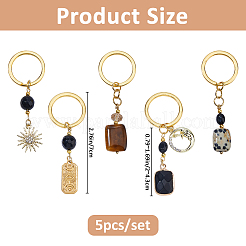 Natural Black Stone & Black Onyx & White Jade & Glass & Alloy Keychains&nbsp;KEYC-FH00085