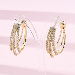 Triple C-Shaped Brass Micro Pave Clear Cubic Zirconia Stud Earrings&nbsp;EJEW-R025-29G