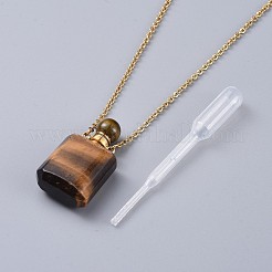 天然混合石香水瓶ペンダントネックレス  真鍮アズキチェーン付き  アカザエビの爪クラスプとプラスチックスポイト  ゴールドカラー  19.7~19.9インチ（50.2~50.6cm）  ボトル容量：0.15~0.3ml（0.005~0.01液量オンス）  2mm&nbsp;NJEW-F266-02G