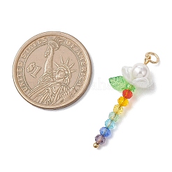 ガラスチャーム  花のチャーム  シェルパールと304ステンレススチールのオープン丸カン付き  18KGP本金メッキ  多面カット  カラフル  35x15x12mm  穴：3mm&nbsp;PALLOY-JF04748