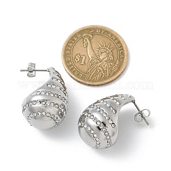 304ステンレススチールティアドロップスタッドピアス  ラインストーン付き  ステンレス鋼色  26.5x17.5mm&nbsp;EJEW-B108-06P