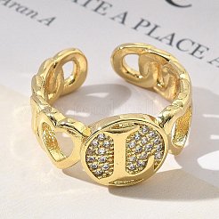 女性用真鍮マイクロパヴェクリアキュービックジルコニアオープンカフリング  文字L  ラックめっき  長持ちメッキ  カドミウムフリー＆鉛フリー  18KGP本金メッキ  文字l  11.5mm&nbsp;RJEW-K289-02G-L