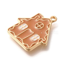 クリスマステーマ合金エナメルペンダント  ライトゴールド  ハウス  23x21x2mm  穴：1.8mm&nbsp;ENAM-Q509-01KCG-02