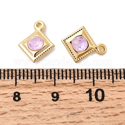 真鍮製ガラスチャーム  菱形  ニッケルフリー  18KGP本金メッキ  パールピンク  12x10x4mm  穴：1.2mm&nbsp;KK-P340-08G-02