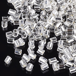 FGBグレードAガラスシードビーズ  六角形（ツーカット）  銀並ぶ  透明  1.5~2.5x1.5~2mm  穴：0.8mm  約2100個/袋  450 G /袋&nbsp;SEED-S022-04A-04
