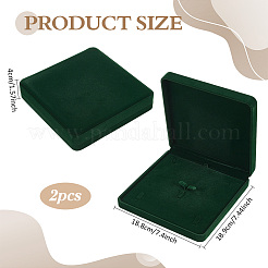 スクエアベルベットジュエリーギフトボックス  ネックレス用  イヤリング  リング  濃い緑  18.8x18.9x4cm&nbsp;CON-WH0089-113B