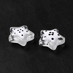 透明ガラスビーズ  水玉模様で  スター  ホワイト  13x13x6.5mm  穴：1mm&nbsp;LAMP-M011-05C