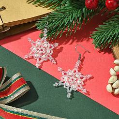 Christmas Snowflake Glass Seed Braided Dangle Earrings&nbsp;EJEW-MZ00236-01