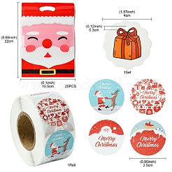 クリスマスをテーマにした長方形のプラスチック製ジッパー付きキャンディ保存袋  粘着紙ステッカーロールと紙印刷ギフトタグ付き  レッド  220x155x0.1mm&nbsp;OPP-FS0001-11